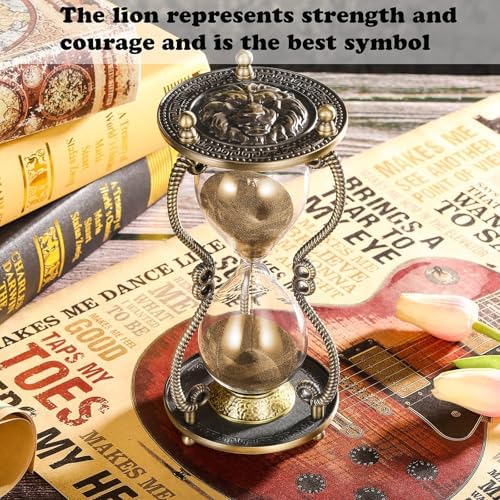CNCJ Hourglass Sand Timer 60 Minute:Large Lion Brass Carved Sand Clock,Vintage Brown Hourglass Watch 60 Min,Unique Reloj De Arena,Hour Glass Sandglass for Gifts,Office,Desk,Decorations