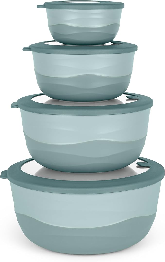 Pera Airtight Mixing Bowls with Lids, 8-Piece BPA-Free Nesting Prep Bowl Set for Kitchen & Food Prep, Large 4200ml Capacity, Microwave & Dishwasher Safe(Blue)