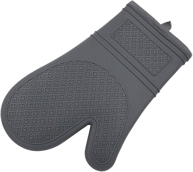 Yutat Silicone Oven Mitts, Oven Gloves with Non-Slip Silicone, 600 Degree Heat Resistant, Soft Cotton Lining, Waterproof and BAP-Free, Oven Mitts for Cooking and Baking - 1 Pair 12 Inch Charcoal Grey