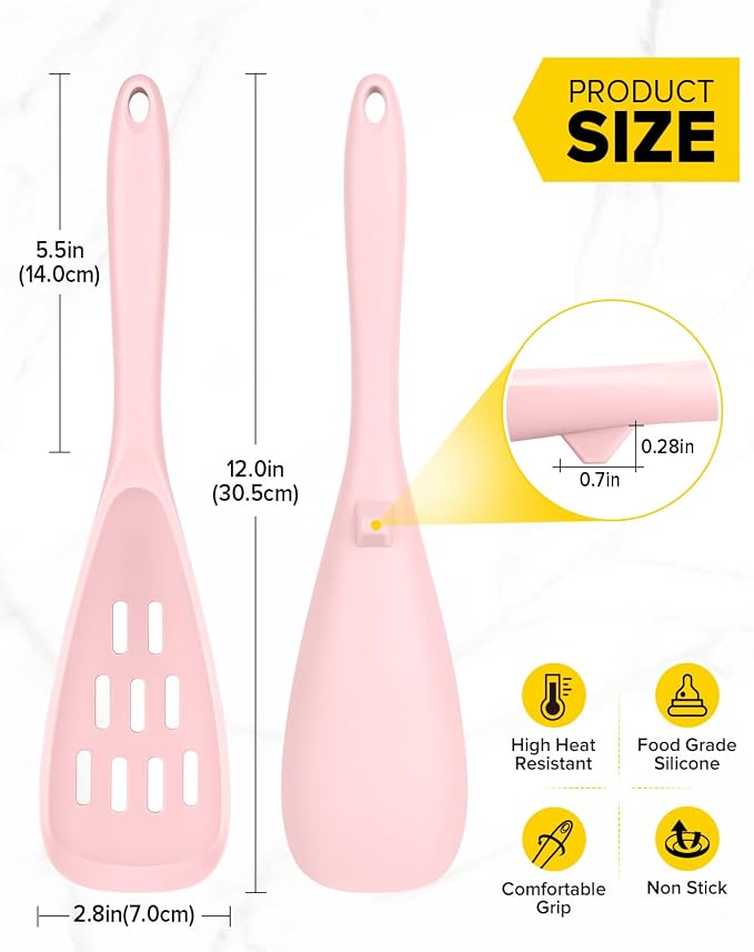 Pack of 2 Cooking Spoons for Non Stick Cookware, Multifunction Spatula Spoon BPA-Free, One-Piece Design, Suitable for Scooping, Scraping, Serving and Mixing (PINK)