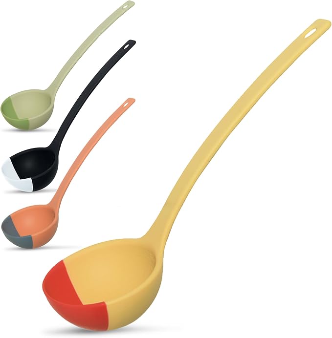 Silicone Spoon - Colorful Silicone Spatula Ladle with a Soft Top to Mold to your Pots & Pans. (Red/Yellow)