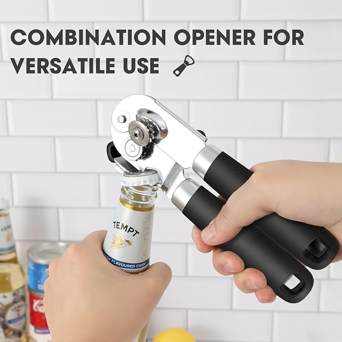 UHIYEE Classic Manual Can Opener for Home Kitchen, Durable 420J2 Stainless Steel Handheld Opener with Magnetic Lid Lifter & Easy-Turn Oversized Knob for Arthritis, Black