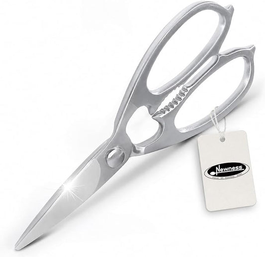 Newness Multi-Purpose Kitchen Scissors, Premium Stainless Steel Solid Kitchen Shears for Can Opener, Walnut Cracker, Heavy Duty Poultry Scissors with Sharp Blade for Cutting Turkey, Chicken, Bones