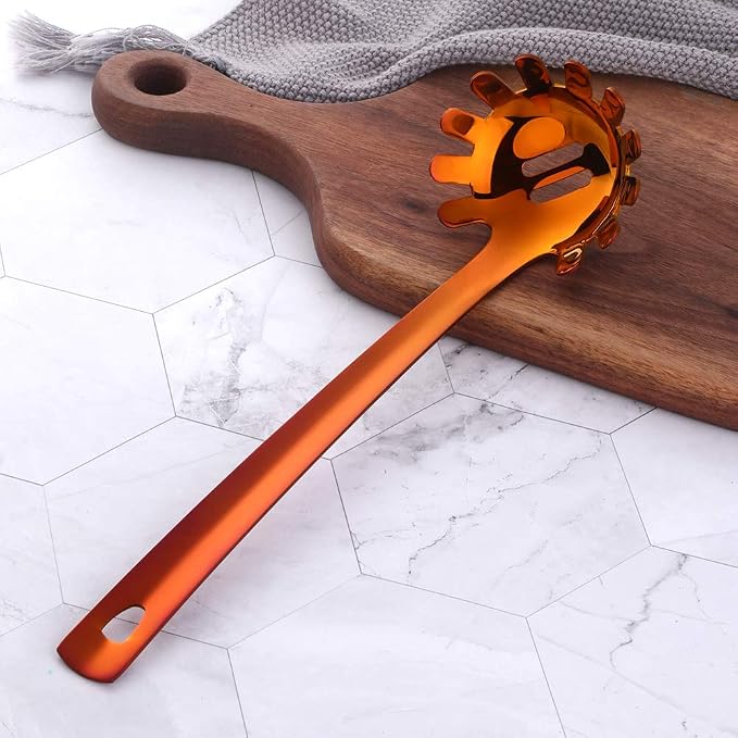 Spaghetti Server, BuyGo Stainless Steel Rainbow Red Pasta Spaghetti Fork with Mirror Polish, Metal Pasta Server for Kitchen or Restaurant
