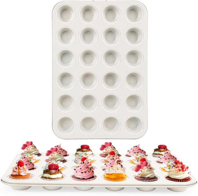 2-Pack 24-Cup Mini Muffin Pan, Ceramic Nonstick Cupcake Tin for Bite-Sized Treats