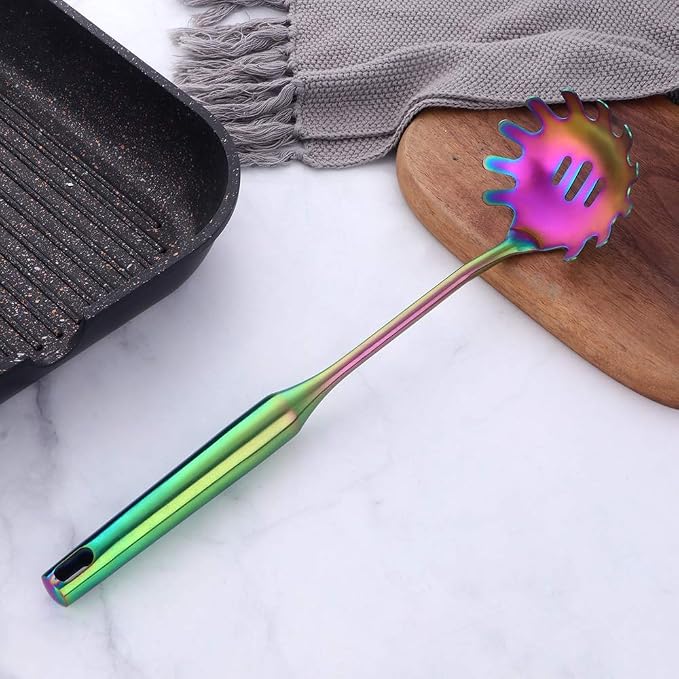 Spaghetti Fork, BuyGo Stainless Steel Pasta Server Rainbow Spaghetti Server Utensil for Buffet, 13.4 Inch, Dishawasher Safe