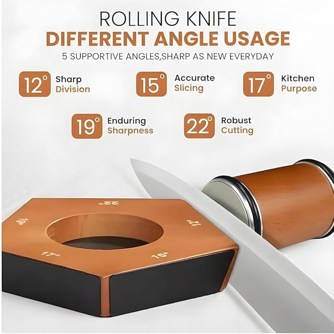 High Carbon Stainless Steel Rolling Knife Sharpener with 400, 1000 & 3000 Replacement Discs - Blunt Knife Sharpening Kit with 15 and 20 Degree Sharpening for Kitchen & Chef's Knives (DARK BROWN)