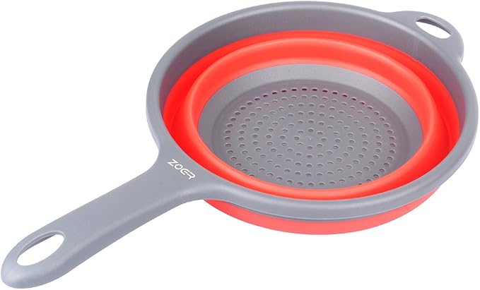 ZOER Kitchen Foldable Pasta Strainers,Collapsible Colanders with Handles,Space-Saver Folding Silicone Strainers Colander,Capacity of 2 quart (Red)