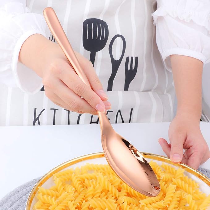 Buffet Serving Spoons, Stainless Steel 10 Inch Rose Gold Plated Server Set of 2, Large Salad Serverware Utensils, Dishwasher Safe