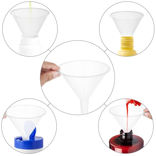 30Pcs Plastic Funnels Set, 4.7 Inch Wide Mouth Large Clear Funnels for Filling Water Bottles, Multipurpose Tool with Long Spout for Transferring Liquid, Spices, Powder, Lotion, Oils
