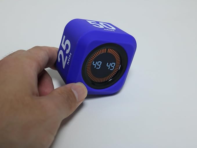 Rotating Cube Pomodoro Visual Timer 5, 25, 10 50 Minutes Preset, Rechargeable Desk Productivity Flip Timer w/Silicone Cover, Custom Countdown, Silent Mode for ADHD, Study, Work, School(Purple)