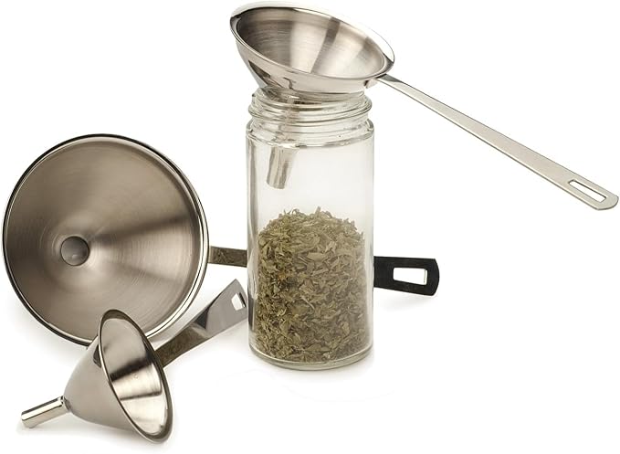 RSVP International Endurance Collection Kitchen Spice Jar/Oil Bottle Funnel, Stainless Steel and Dishwasher Safe, Mini Set, Various Sizes