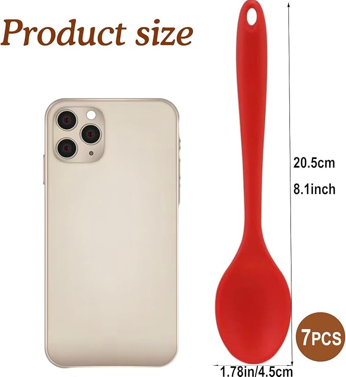 7PCS Silicone Serving Spoons Set,Vituer Heat Resistant Kitchen Spoons for Cooking,Non-stick Silicone Basting Spoon Serving Spoon Utensil for Mixing,Baking,Serving and Stirring,7Colors 8.1"