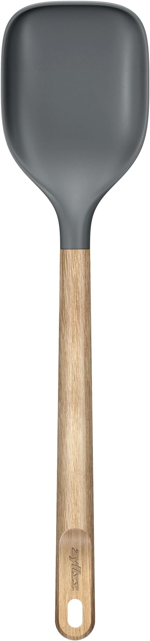 Zyliss Oak Wood Spoon – Durable Cooking Spoon with Heat-Resistant PBT Head, Non-Stick Safe Silicone Edge, FSC Oak Handle, Deep Spoon Design for Stirring, Scooping and Serving Soups and Sauces 12.5"