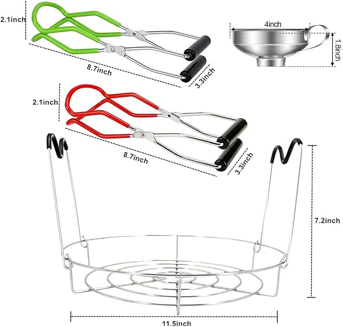 Jar Lifter tongs and Canning Rack Set with Canning Funnel,Stainless Steel Funnel Kitchen Jar Funnel Jar Lifter Tongs and Anti-Slip Canning Jar Lifter