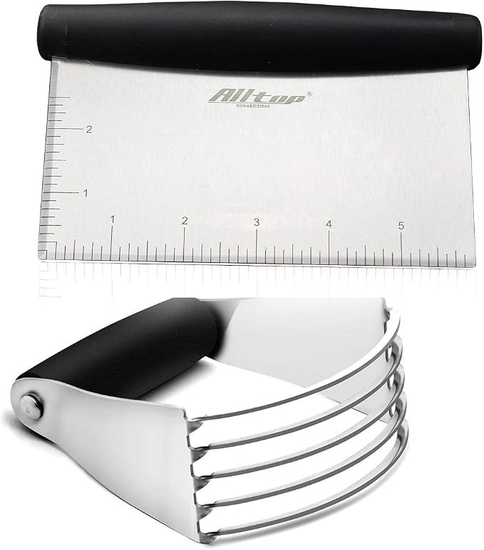 Dough Blender & Bench Scraper,Stainless Steel Kitchen Tool，Set of 2 Pack