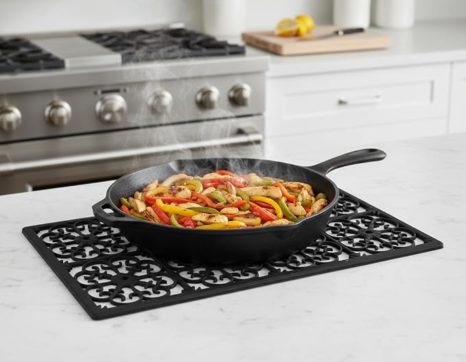 GASARÉ, Extra Large, Thick, Silicone Trivet for Hot Dishes, Pots, and Pans, Heat Resistant Mat for Countertop, Hot Pad for Kitchen, Easy to Clean, 21 x 12 x 3/8 Inches, Black