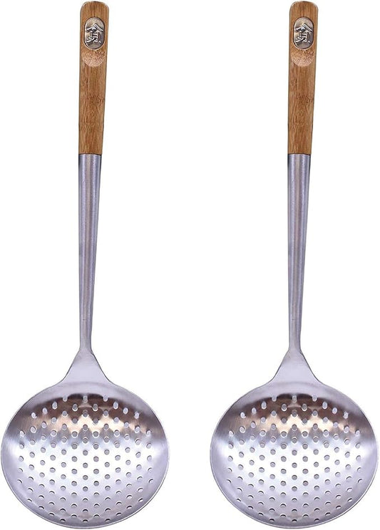 Tablecraft 32409 Wok Skimmer with Bamboo Handle, 15", Brown - Wok Skimmer / 2 Pack
