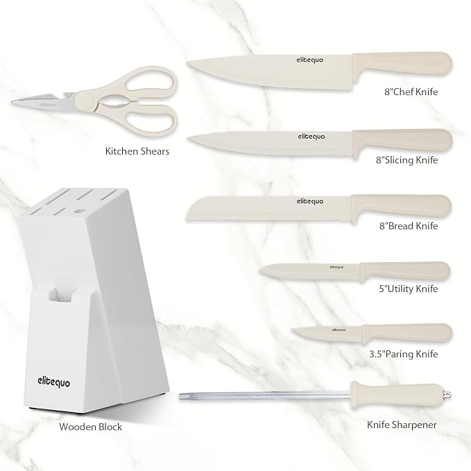 8 Piece Kitchen Knife Block Set with Sharpener,Dishwasher Safe,German Stainless Steel with Ergonomic Handle Anti-slip Handle