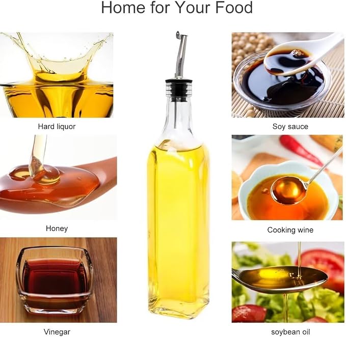 Salzesfalls 8Pcs 17oz Olive Oil Dispenser Bottle, Oil Dispenser for Kitchen | Glass Cooking Oil Dispenser, Vinegar Cruet Bottle with Pourers, Oil and Vinegar Dispenser Set with Pourers, Corks, Caps