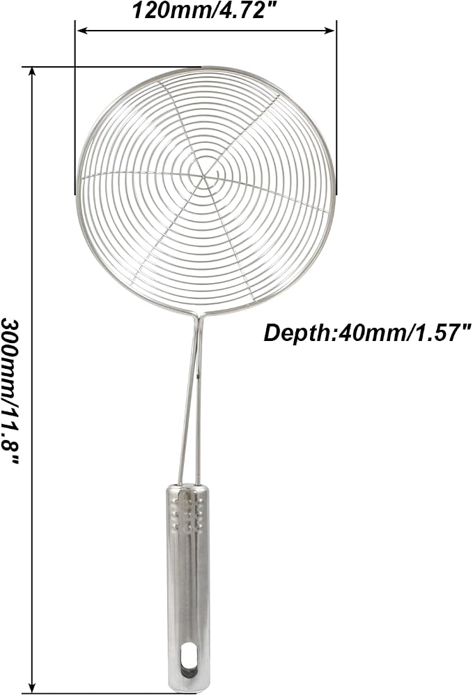 4.7" Stainless Steel Spider Strainer Skimmer Pasta Strainer Spoon for Frying and Cooking, Asian Strainer Ladle with Long Handle, 11.8" Long