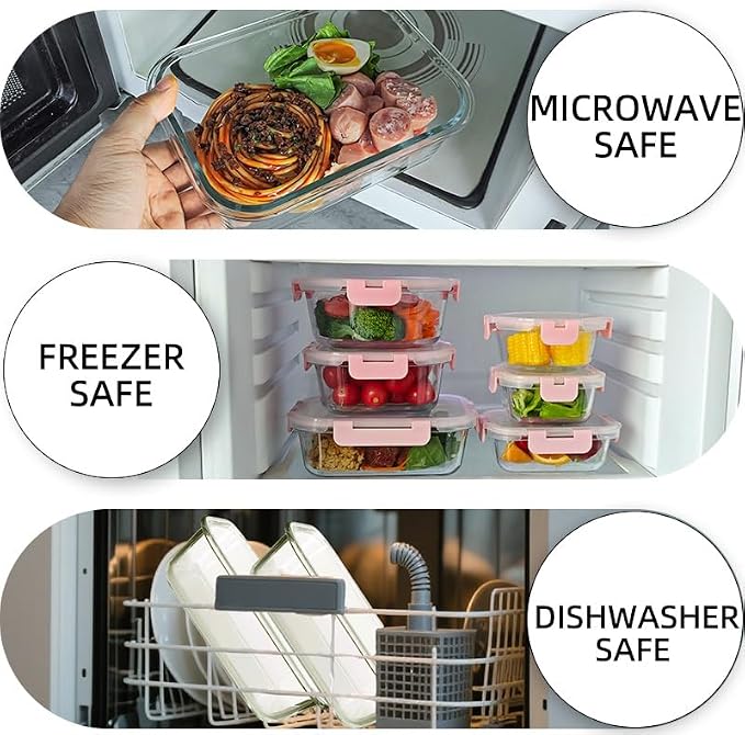 12 Pack Glass Storage Containers Transparent, Stackable Design Meal Prep Containers for Food Storage, Home, Kitchen & Pantry Organization, Microwave/Freezer/Dishwasher Safe