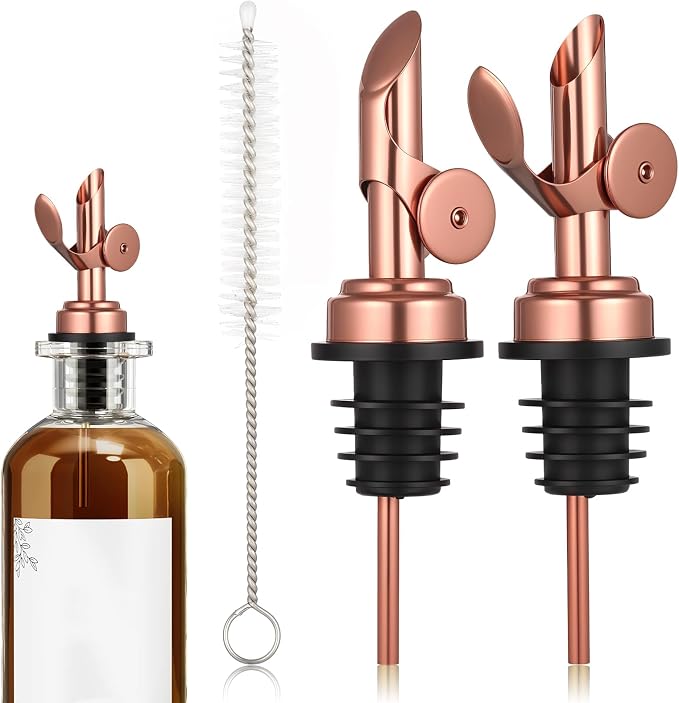2 PCS Olive Oil Spout, Olive Oil Dispenser Spout, Stainless Steel Weighted Bottle Pourers, Self-Closing Liquor Pour Spouts for Oils, Vinegar, Syrup, And Alcohol, Rose Gold