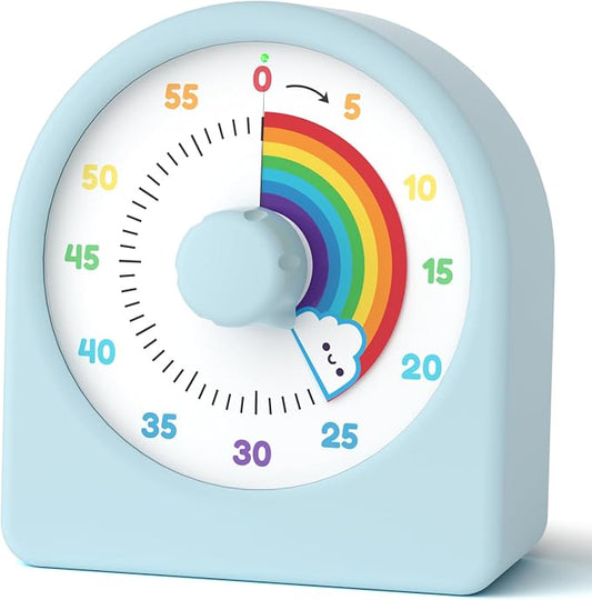 LIORQUE Visual Timer for Kids with Pause Function,Timer for Kids and Adults, Protective Case, Silent Time Management Tool, 60-Minute Countdown for Classroom, Meetings, Study, Kitchen (Rainbow Blue)