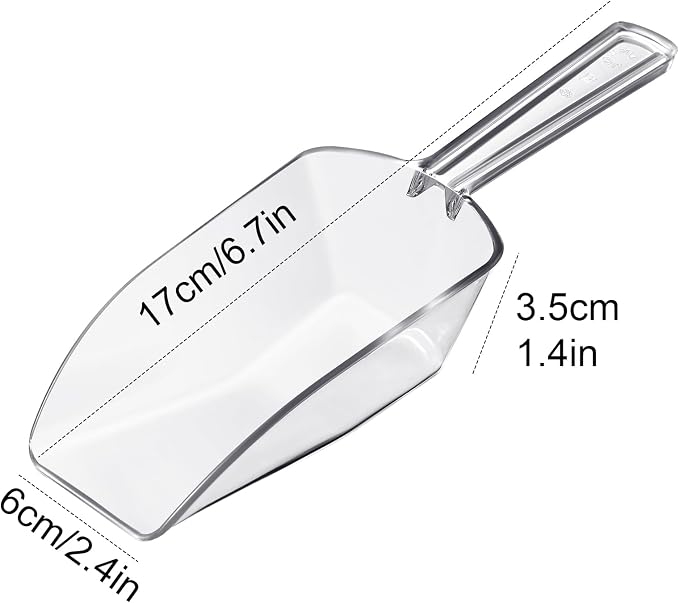 HESTYA 8 Pcs Multi Purpose Clear Plastic Scoops for Candy Buffet Acrylic Kitchen Ice Food Popcorn Scoops for Protein Powders, Ice Cream, Coffee, Tea Jar, 6.7 Inch