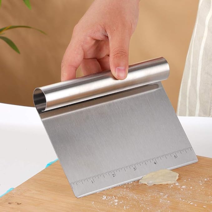 Pastry Bench Scraper,Scraper with Measurements,Stainless Steel Chopper,Sharp Flakes&Non-Stick,for Chocolate Cakes, Pastry/Cinnamon Rolls/Dinner Rolls/Pizza/Pasta (Silver)