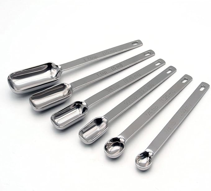 MEKBOK Heavy Duty Stainless Steel Metal Measuring Spoons for Dry or Liquid, Fits in Spice Jar, Set of 6