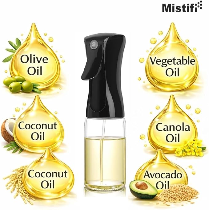Mistifi Oil Sprayer for Cooking, 150ml Glass Olive Oil Sprayer, Fine Mist Spray Bottle for Air Fryer, Nonstick Frying, Salad, BBQ, Refillable Kitchen Oil Spray (PS88705)