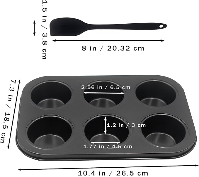 Non-Stick Muffin Pans, 6-Cup Standard Baking Pans Set of 2 with a Scraper for Perfect Muffins & Cupcakes