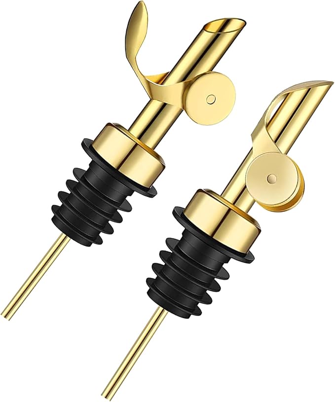 Pafuen 2 Pack Liquor Pour Spout, Oil Pourer, Olive Oil Pour Spout for Olive Oil Dispenser (Gold)