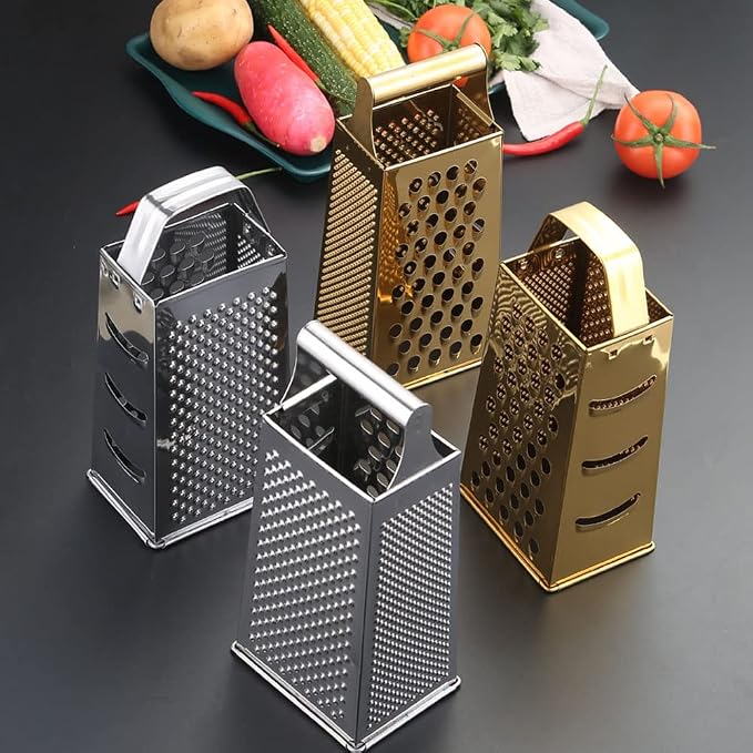 Box Grater for Kitchen, 4 Sided Box Cheese Grater, Stainless Steel Gold Box Grader for Cheese, Potato, Carrot Peeler and Slicer, Kitchen Gadgets Accessories Dishwasher Safe