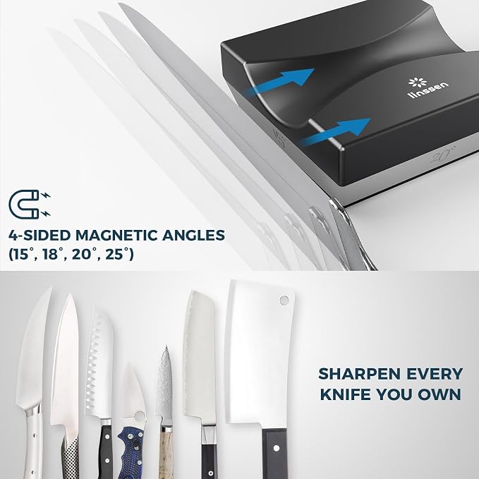 Rolling Knife Sharpener Kit, Aluminum Alloy Knife Sharpening System with Magnetic Base, Premium 4 Sharpening Angles Knife Sharpener Set with Industry Diamonds for All Chef and Kitchen Knives