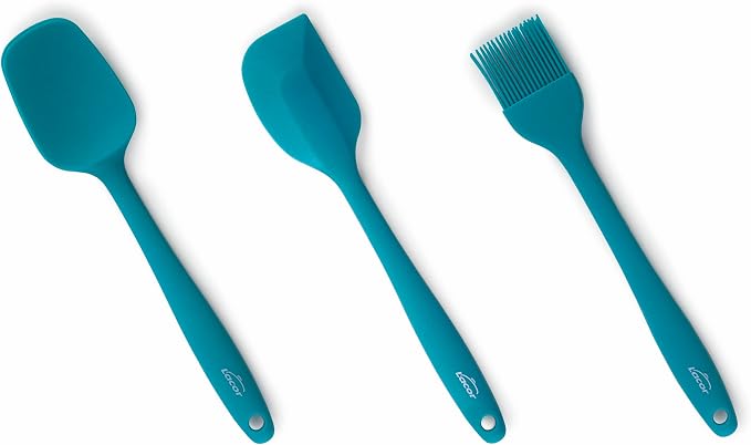 Lacor - 64452 Set of 3 Ocean Kitchen Utensils, Kitchen Spoon, Spatula and Kitchen Brush, Silicone, Metal Core, Non-Stick, Dishwasher Safe, Length 27.5 cm