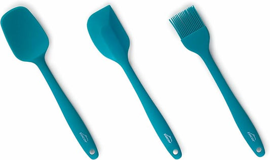 Lacor - 64452 Set of 3 Ocean Kitchen Utensils, Kitchen Spoon, Spatula and Kitchen Brush, Silicone, Metal Core, Non-Stick, Dishwasher Safe, Length 27.5 cm