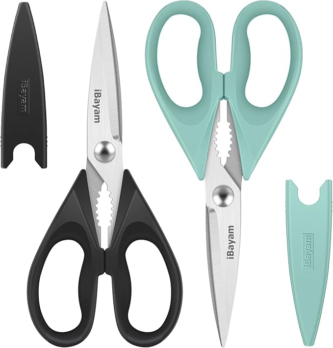 2 Pack All Purpose Kitchen Shears Heavy Duty - Stainless Steel Kitchen Scissors With Protective Sheath, Soft Comfort-Grip Handle, Food & Meat Scissors, Home, Kitchen, Dining Utility Gadgets