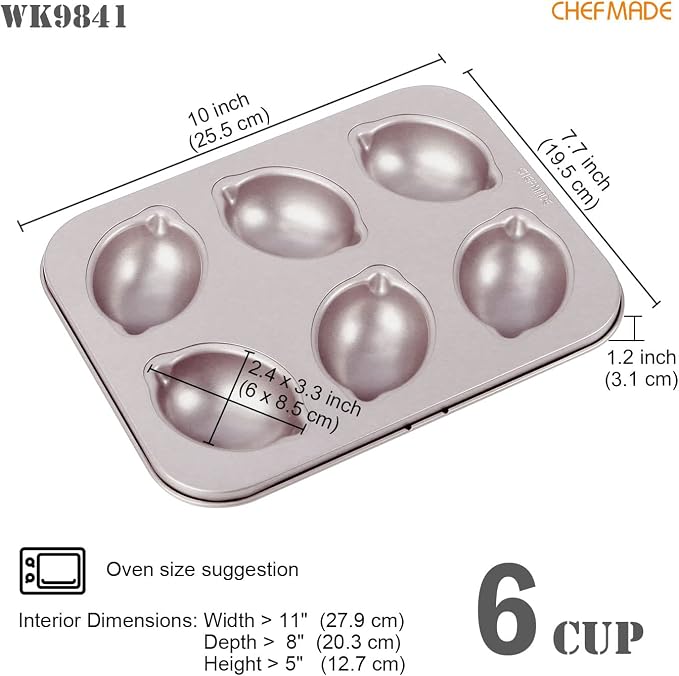 CHEFMADE Muffin Cake pan, 6-Cavity Non-Stick Lemon-Shaped Bakeware for Oven Baking (Champagne Gold)