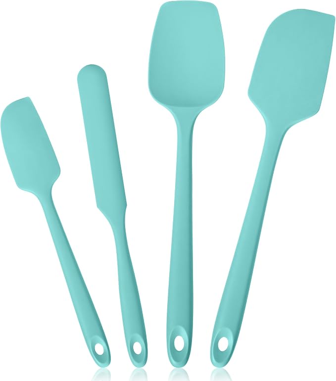 600ºF Heat Resistant Silicone Spatula Spoonula Set of 4, Aqua Sky | High Heat Food Safe Kitchen Use Scraper for Cooking Baking Mixing Scraping Stirring Cake Nonstick Cookware Pan Bowl