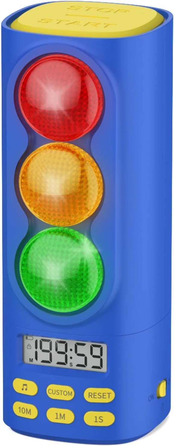 Traffic Light Visual Timer&ADHD Tool for Kids Adults Display Volume Adjustment, with 4 Ringtones for Classroom Desk Home Kitchen Game Countdown Pause Memory Function Charger Type C (Blue)