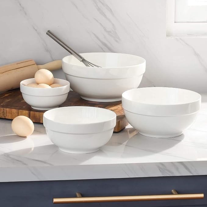 DOWAN Serving Bowls, 64/42/22/12 Oz Serving Dishes for Entertaining, Soft White Porcelain Nesting Bowls Set, Microwave & Dishwasher Safe, Versatile Prep Bowls for Fruit Salad Pasta Dessert Cereal
