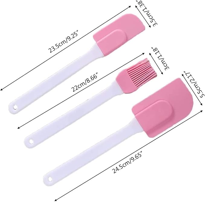 Pink Pastry Brush with Cooking Brush Scraper Silicone Baking Accessory 3 Pcs Set Silicone Baking Cooking Tool Spatula and Pastry Brush for Cake Cream Gadget