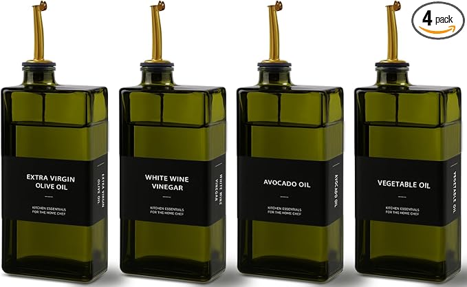 Olive Oil Dispenser Bottle for Kitchen 16.9oz, UV-Blocking Oil and Vinegar Dispenser Set, Leakproof Oil Container for Home, Restaurant (Green, Set of 4)