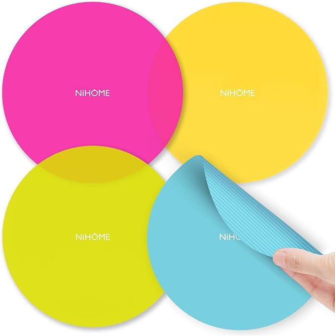 NiHome Silicone Jar Opener Gripper Pads, 6 In for Seniors, Fluorescent, 4PC | Textured Back Pattern For Superior Grip, Food-Grade Silicone, Heat-Resistant Multi-Use Kitchen Pad For Jars, Pots, Spoons