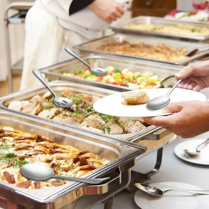 6 Pieces Serving Spoons Set, 8.7 Inch, Includes 3 Serving Spoons and 3 Slotted Spoon, Large Stainless Steel Buffet Banquet Utensils Cutlery Set for Home, Kitchen