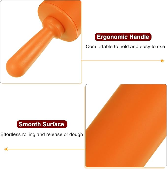 HARFINGTON Silicone Rolling Pins for Baking 9 Inch Non Stick Rolling Pin Small Roller Playdough Rolling Pins for Dough Pizza Pastry Fondant Kitchen, Orange