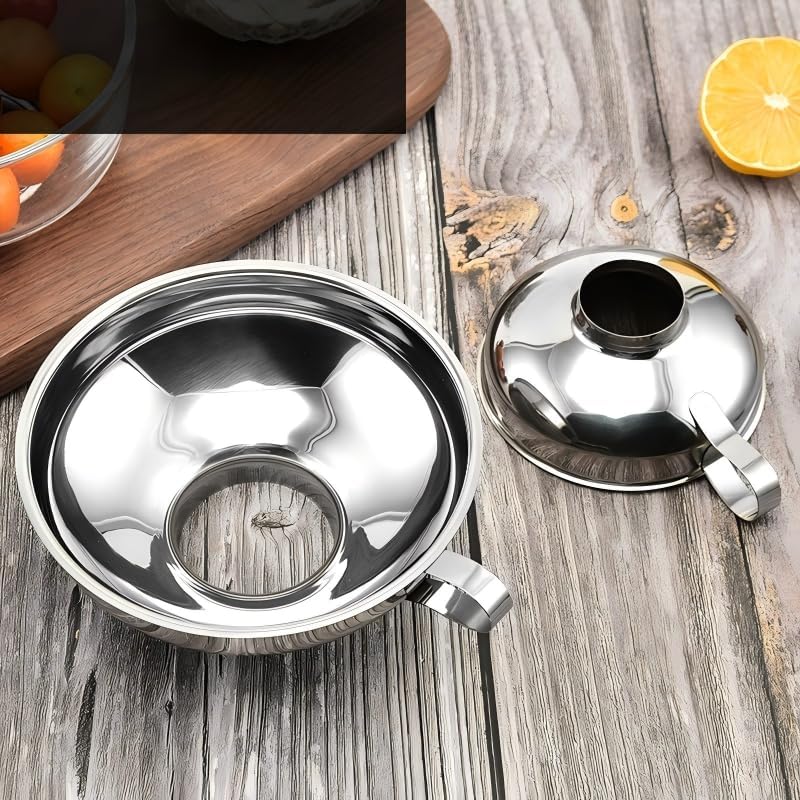 3 Pack Wide Mouth Stainless Steel Funnel Set with Detachable Filter Strainer, Food Grade Metal Kitchen Funnels with Handle, Large & Small Funnels for Canning, Jars, Liquid & Dry Ingredients