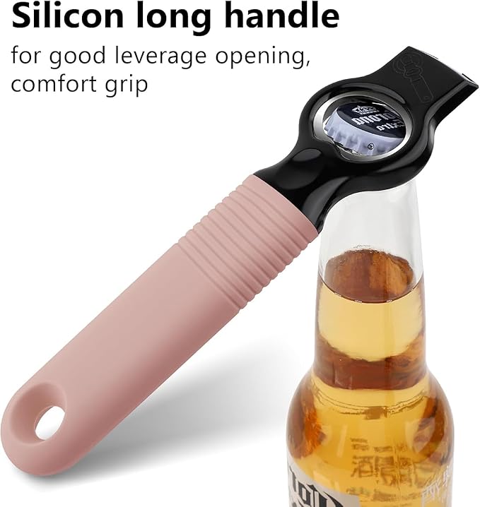 2-Pack Magnetic 2-in-1 Beer Bottle Cap & Soda Can Opener-Dark Pink | Soft Silicone Handle with Built-in Magnet Sticks to Fridges / Easy Can Tab Opener for Bartenders, Seniors, and Long nails